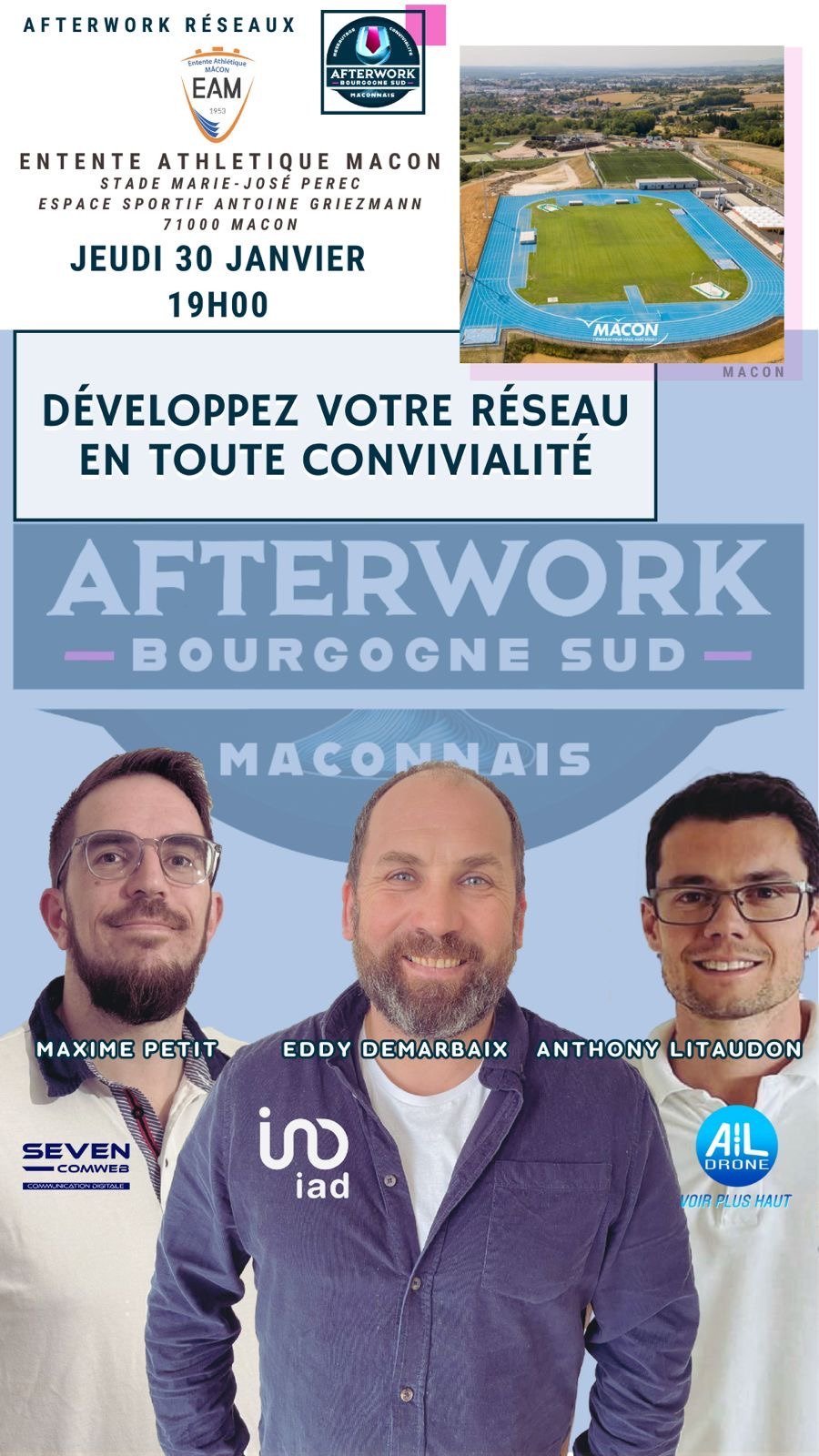 Afterwork EAM avec notre trio d'organisateurs. 40 personnes présentes à cet Afterwork !
